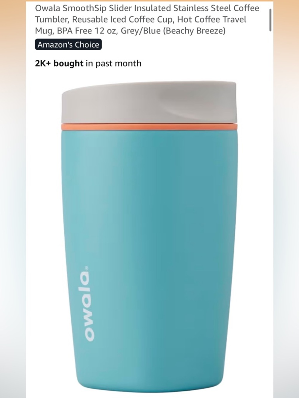 Owala Beachy Breeze Insulated Tumbler 12 oz - Teal with Gray & Coral Accents